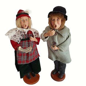 Victorian Christmas Carolers Couple Figures 13" Open Mouths Set of 2
